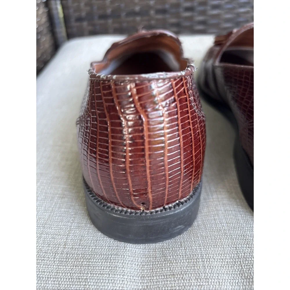 Stacy Adams Cognac Brown Snake Leather Tassel Loafer Dress Shoes Size 10 M